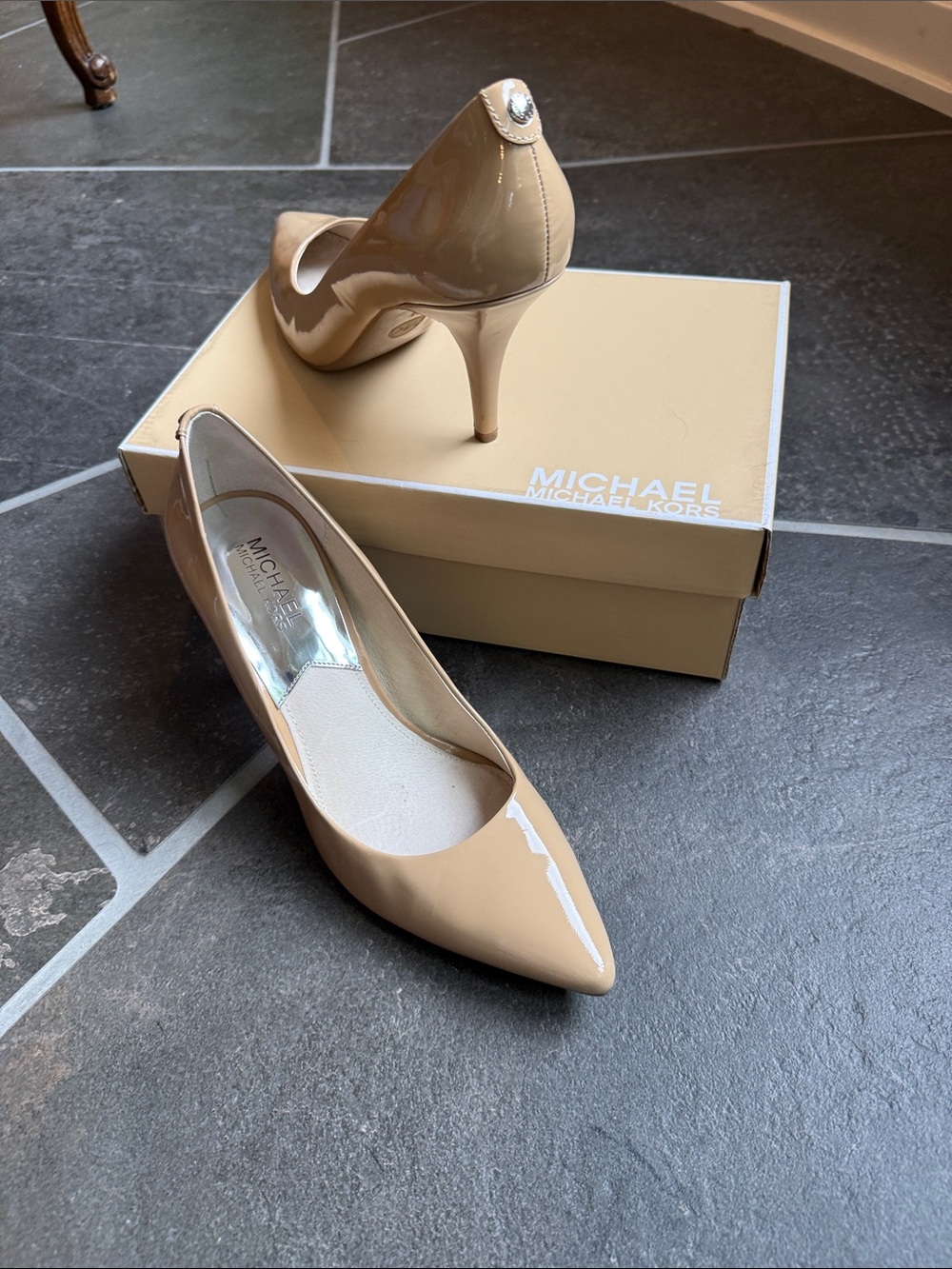 Michael Kors Beige Patent Leather Pointed-Toe Pumps
